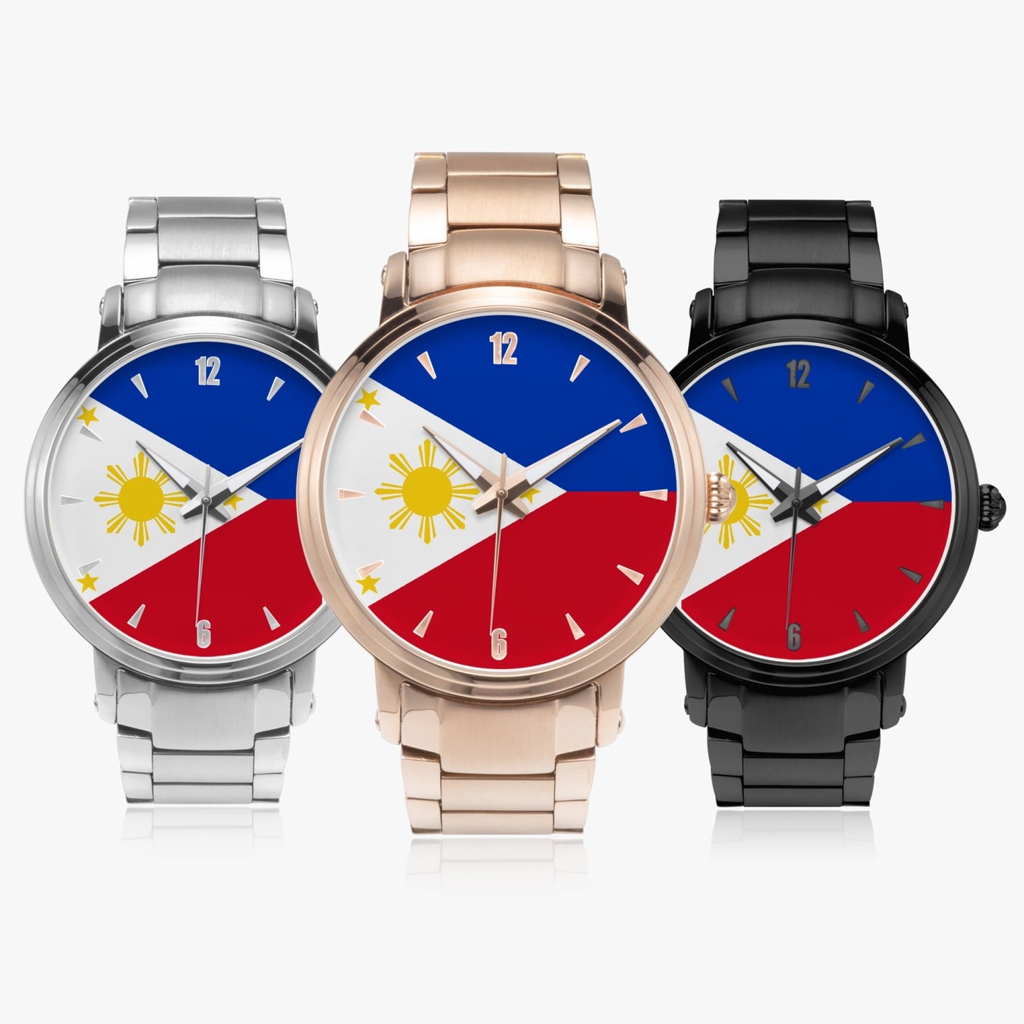 Philippines Pride Stainless Steel Luxury Men's Watch - Silver / Rose Gold / Black
