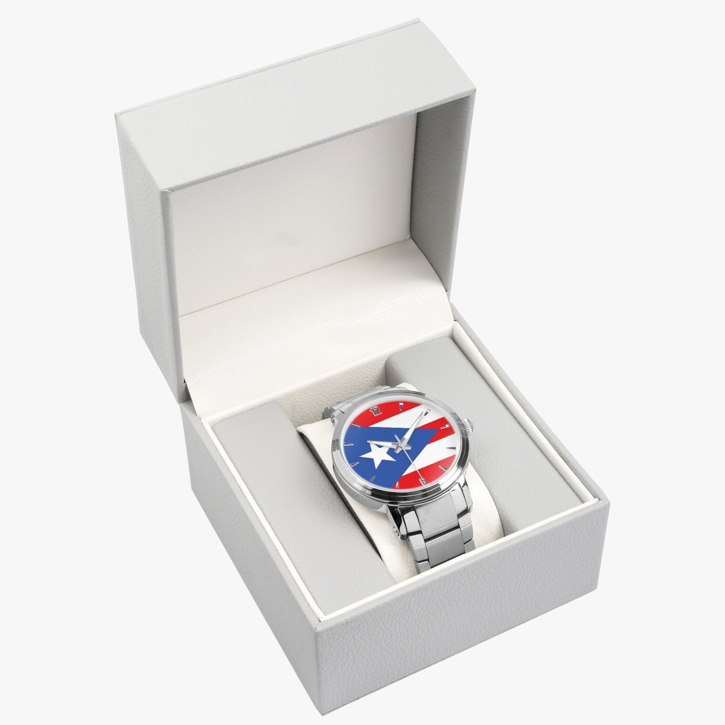 Puerto Rico Pride Stainless Steel Luxury Men's Watch - Silver / Rose Gold / Black