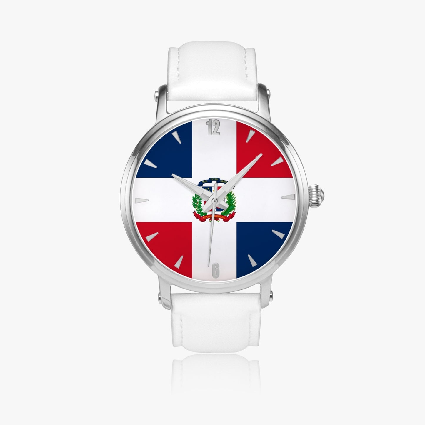 Dominican Pride Premium Leather Men's Watch - Silver / Rose Gold / Black