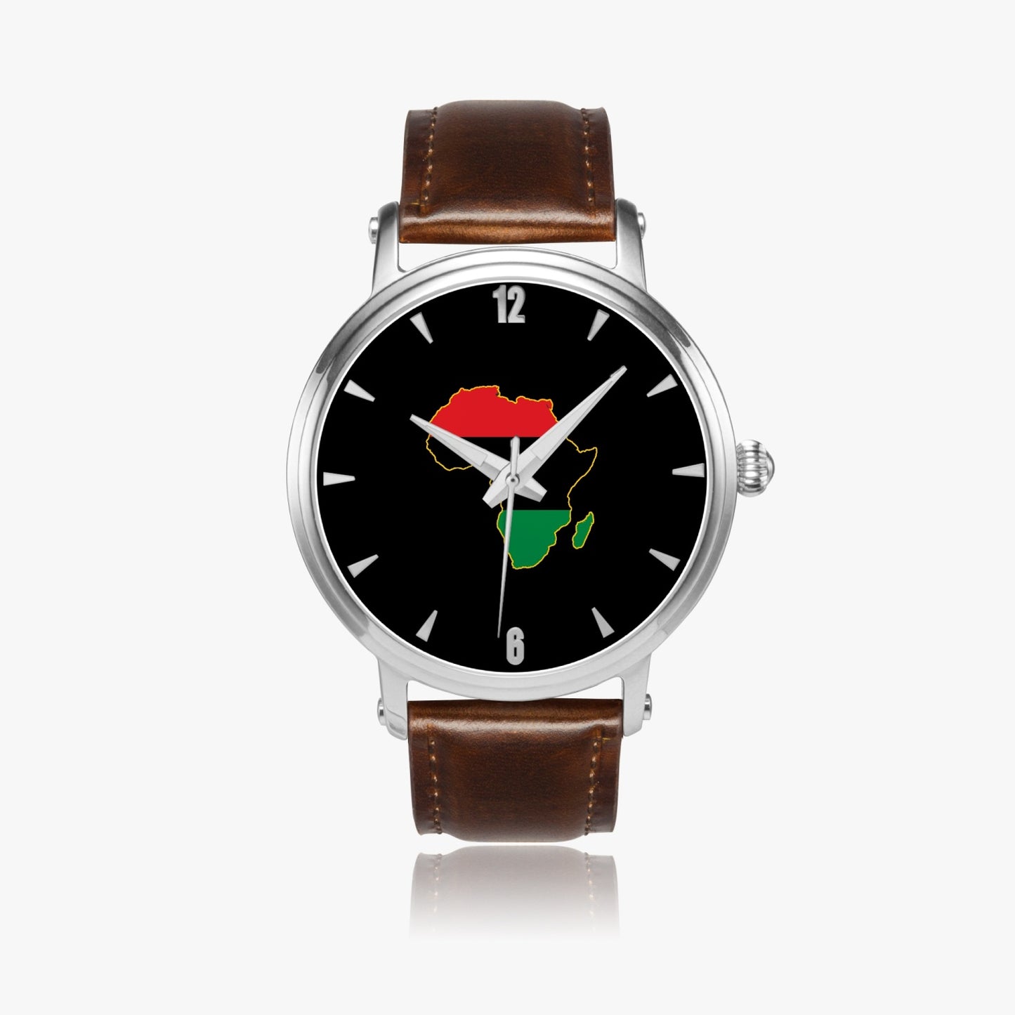 Africa Pride Premium Leather Men's Watch - Silver / Rose Gold / Black