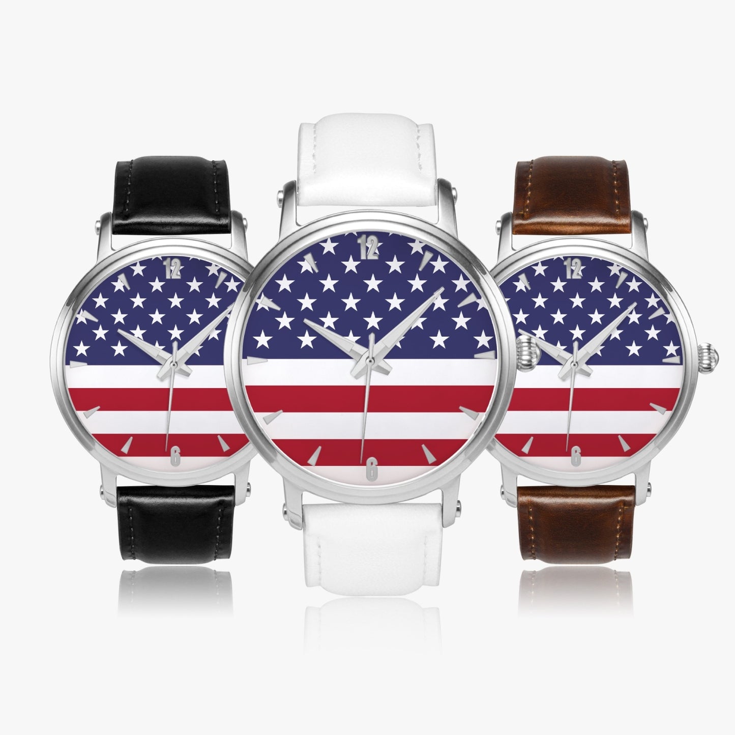 American Pride Premium Leather Men's Watch - Silver / Rose Gold / Black