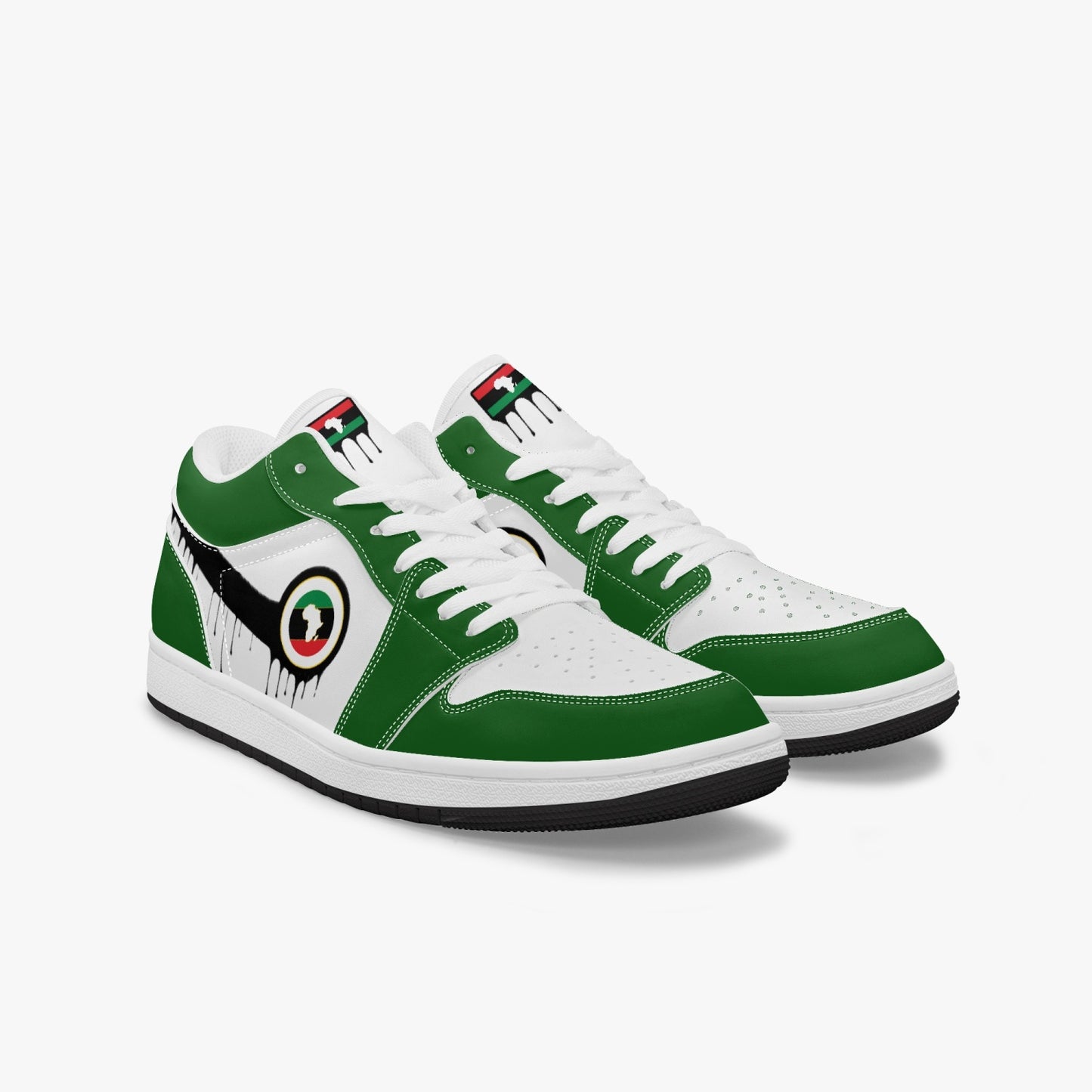 Air Africa Black Drip / Green & White Low Tops (Black Sole) - Men's & Women's