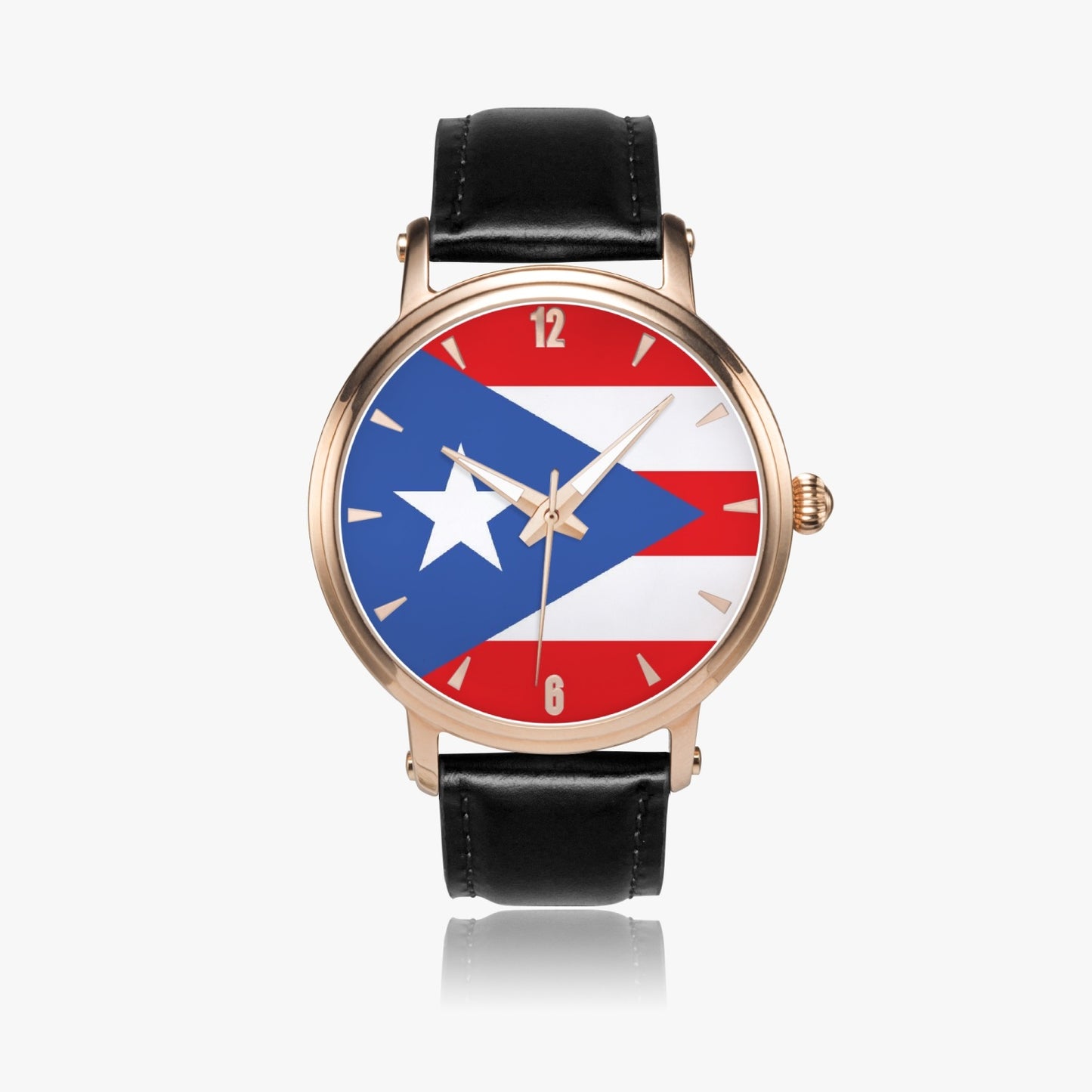 Puerto Rico Pride Premium Leather Men's Watch - Silver / Rose Gold / Black