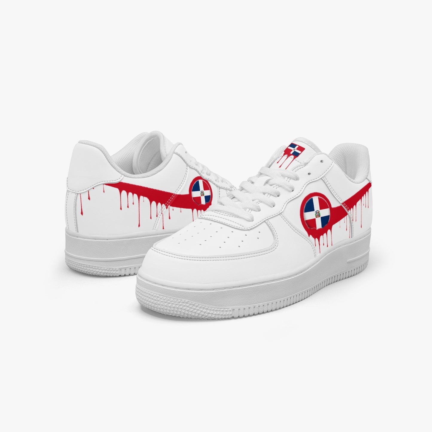 Dominican Red Drip R-Force 1 Low Tops (White) - Men's & Women's
