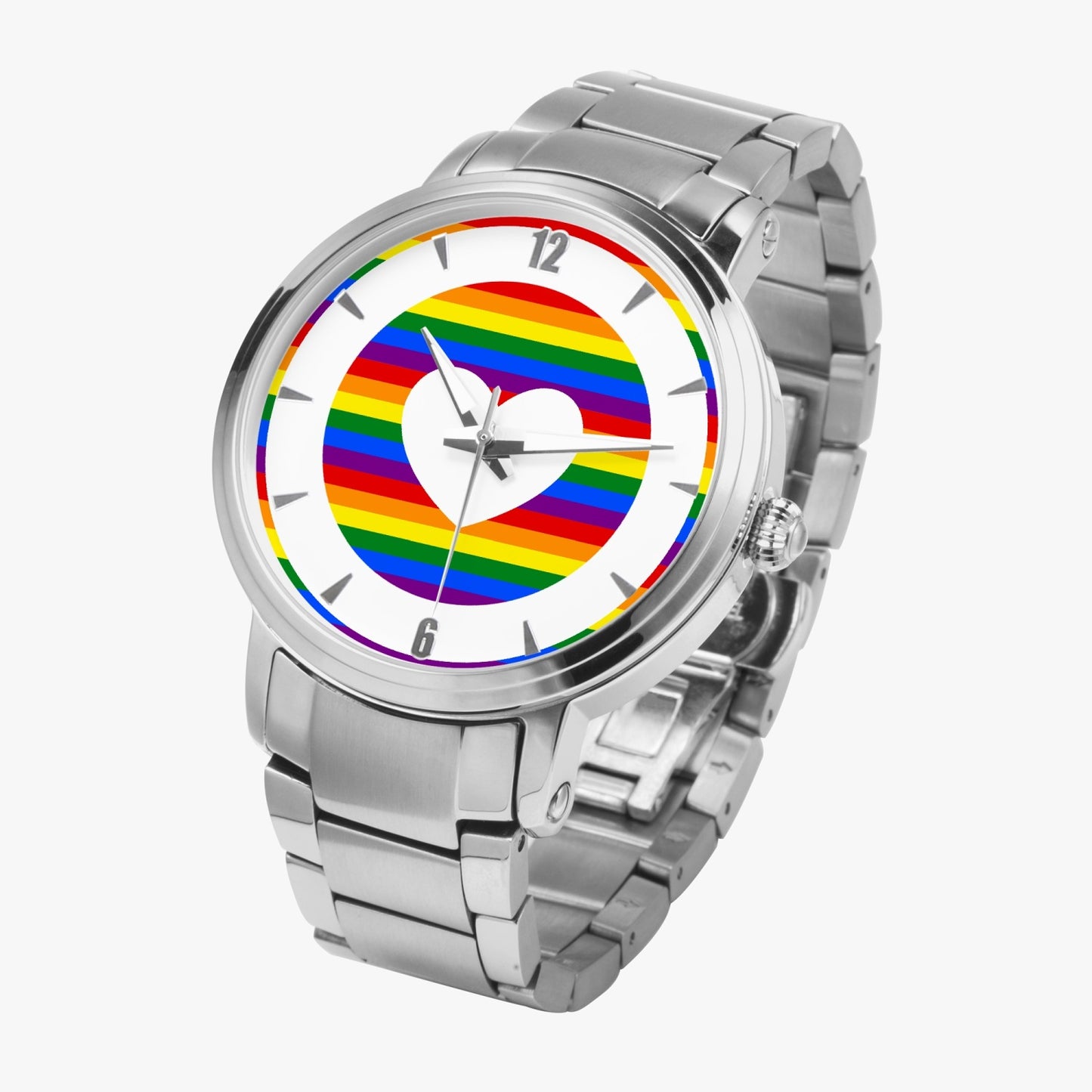 Rainbow Pride Stainless Steel Luxury Men's Watch - Silver / Rose Gold / Black