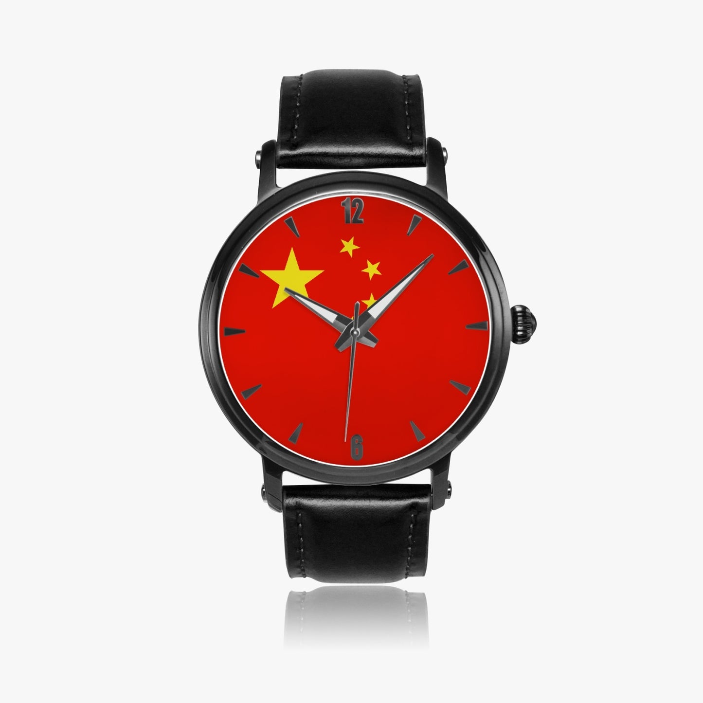 China Pride Premium Leather Men's Watch - Silver / Rose Gold / Black