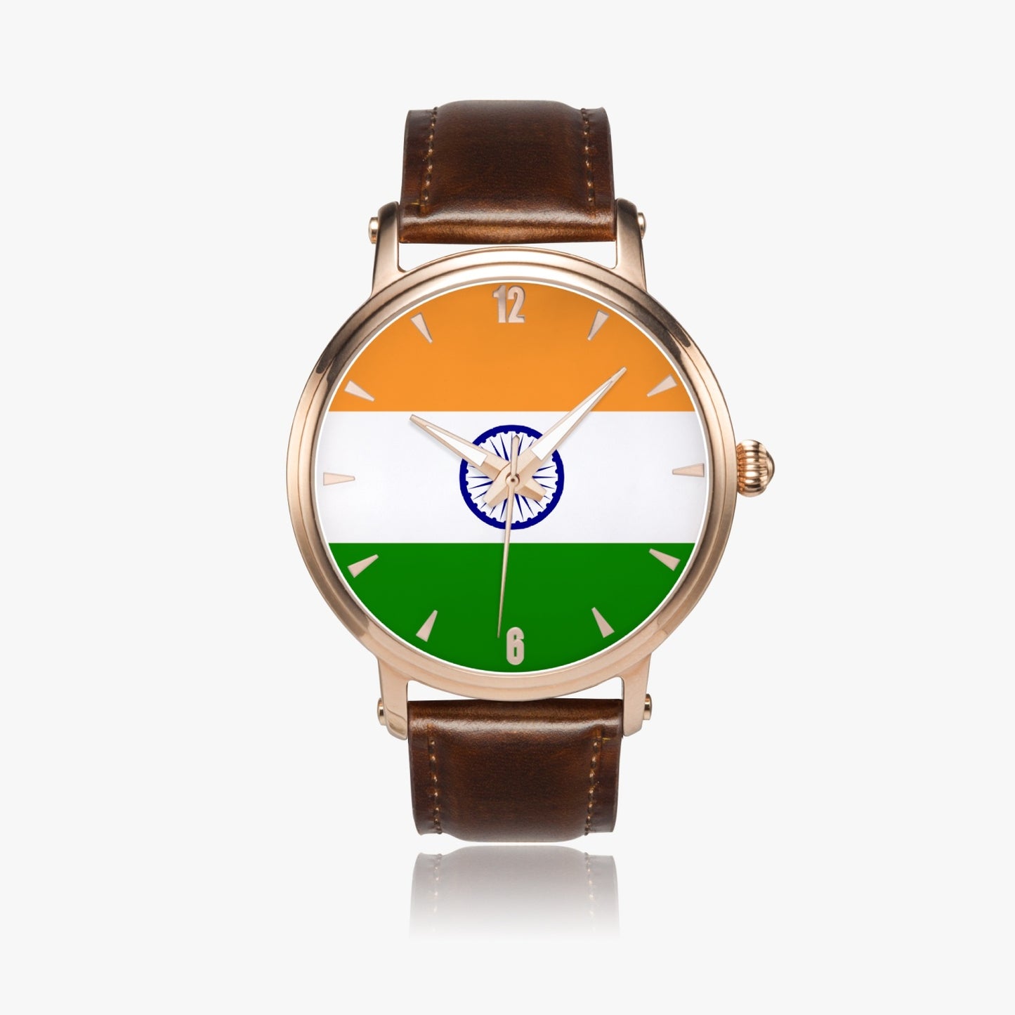 India Pride Premium Leather Men's Watch - Silver / Rose Gold / Black