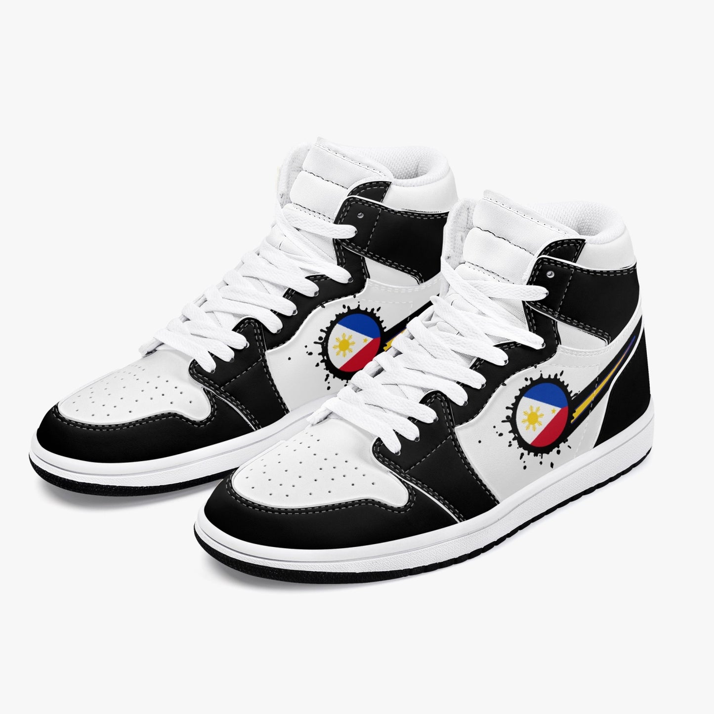 Air Philippines Splattered Icon Black/White High Tops (Black Sole) - Men's & Women's