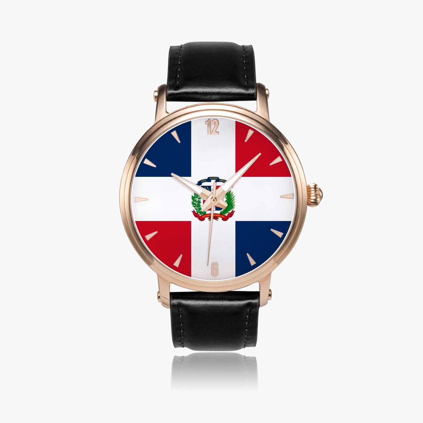 Dominican Pride Premium Leather Men's Watch - Silver / Rose Gold / Black