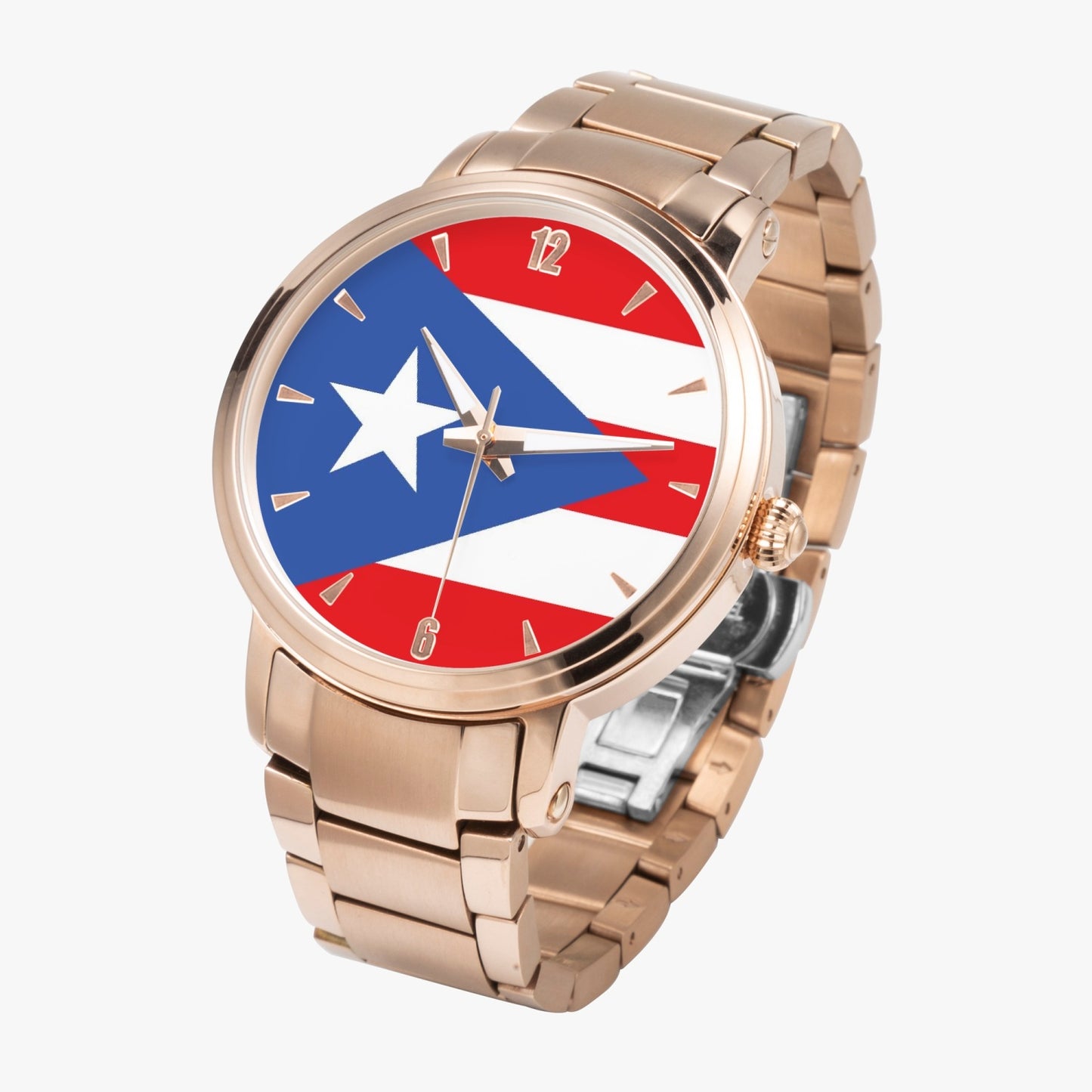 Puerto Rico Pride Stainless Steel Luxury Men's Watch - Silver / Rose Gold / Black