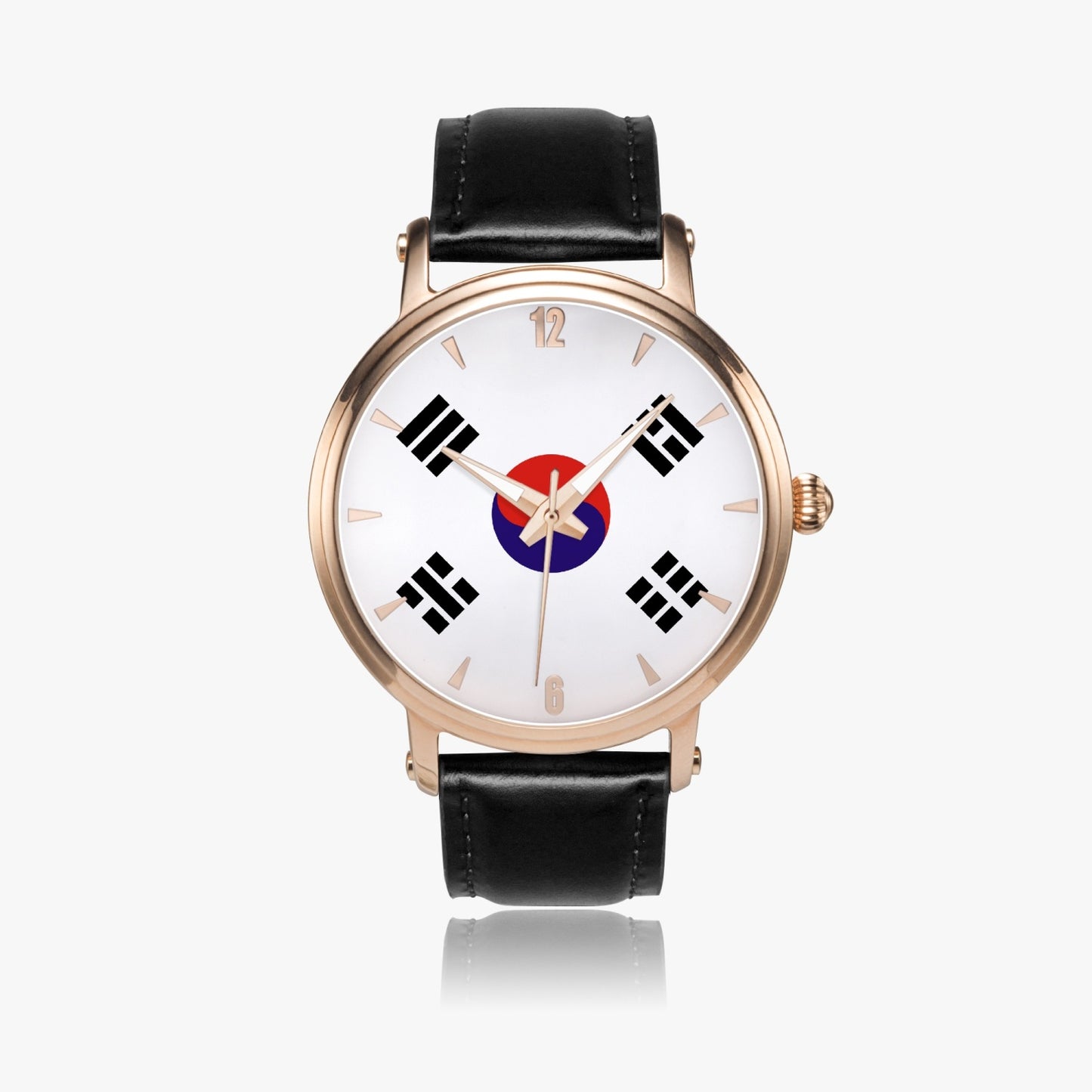 South Korea Pride Premium Leather Men's Watch - Silver / Rose Gold / Black