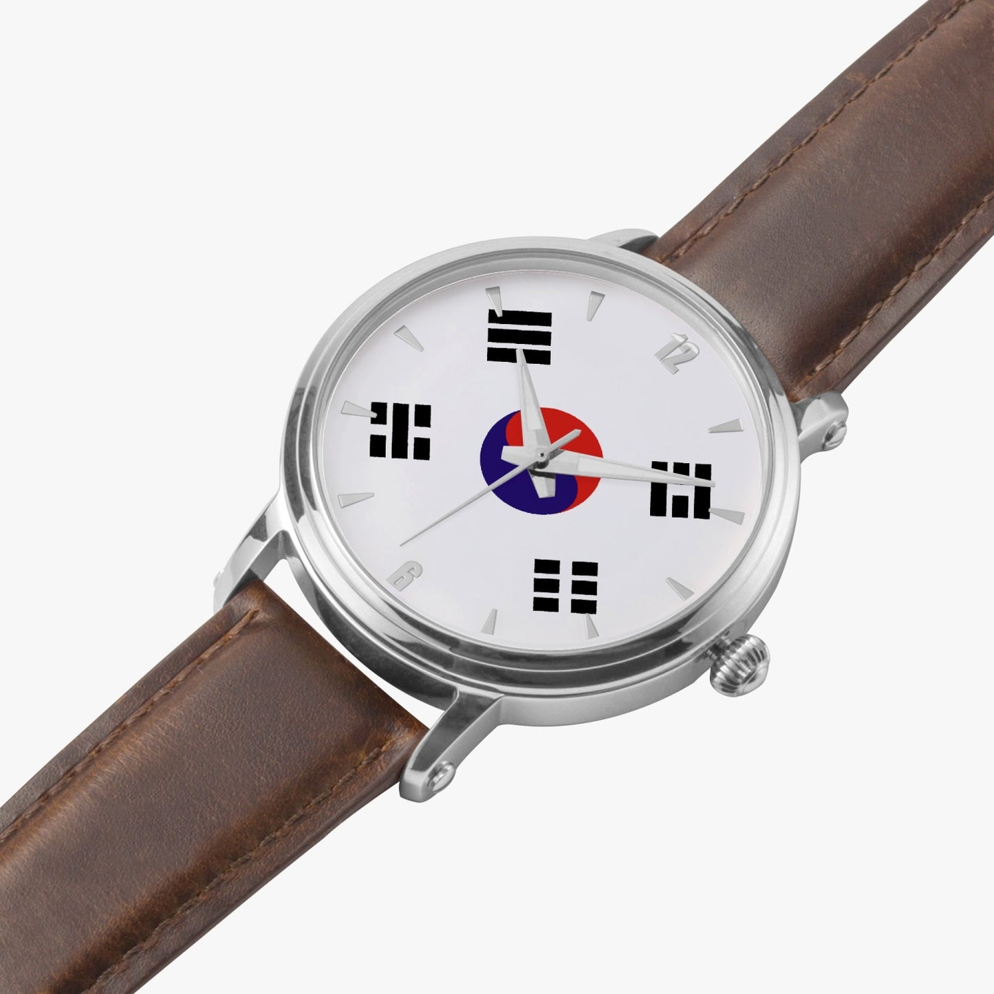 South Korea Pride Premium Leather Men's Watch - Silver / Rose Gold / Black