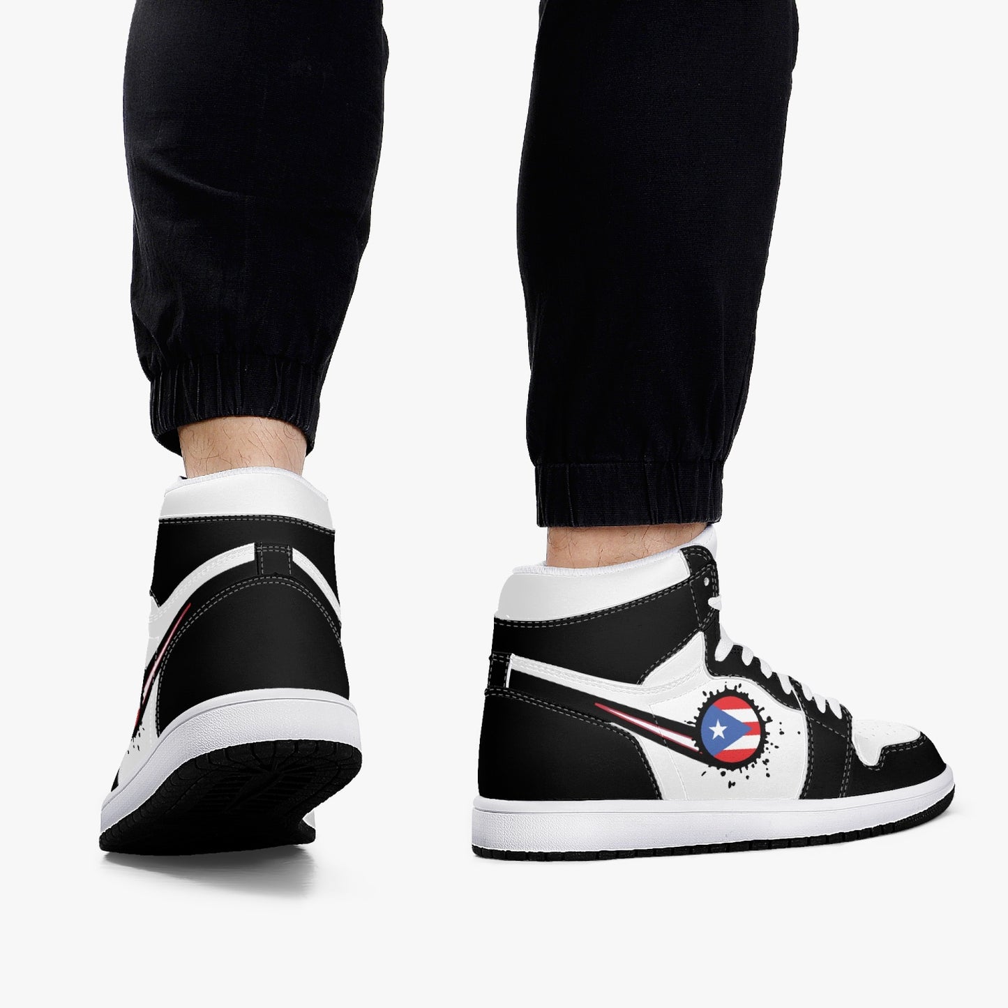 Air Puerto Rico Splattered Icon Black/White High Tops (Black Sole) - Men's & Women's