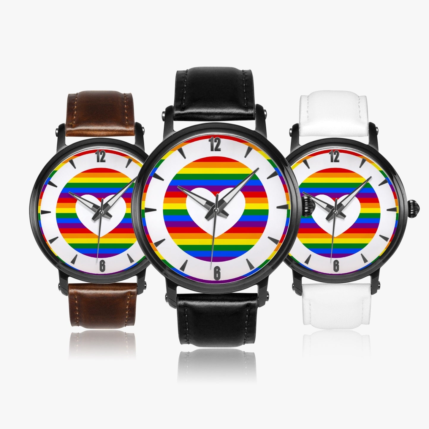 Rainbow Pride Premium Leather Men's Watch - Silver / Rose Gold / Black