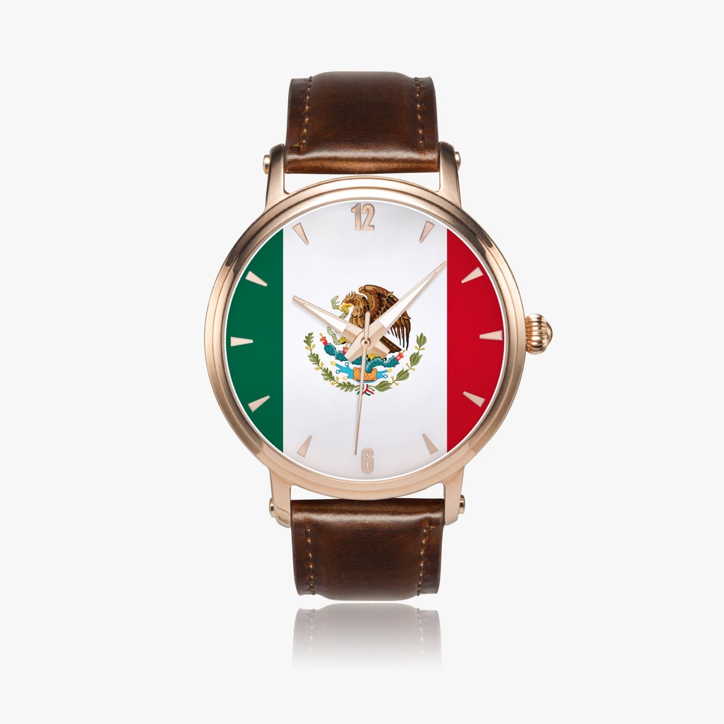 Mexico Pride Premium Leather Men's Watch - Silver / Rose Gold / Black