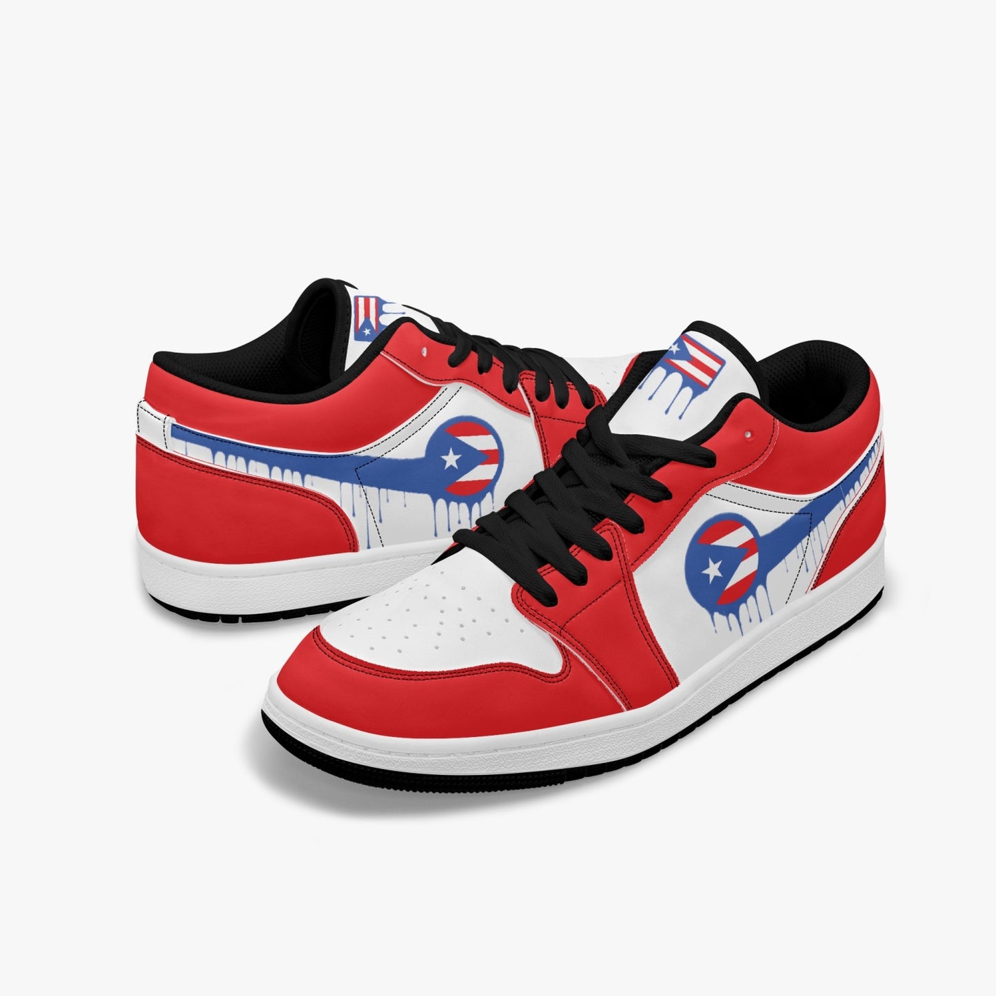Air Puerto Rico Blue Drip / Red & White Low Tops (Black Sole) - Men's & Women's