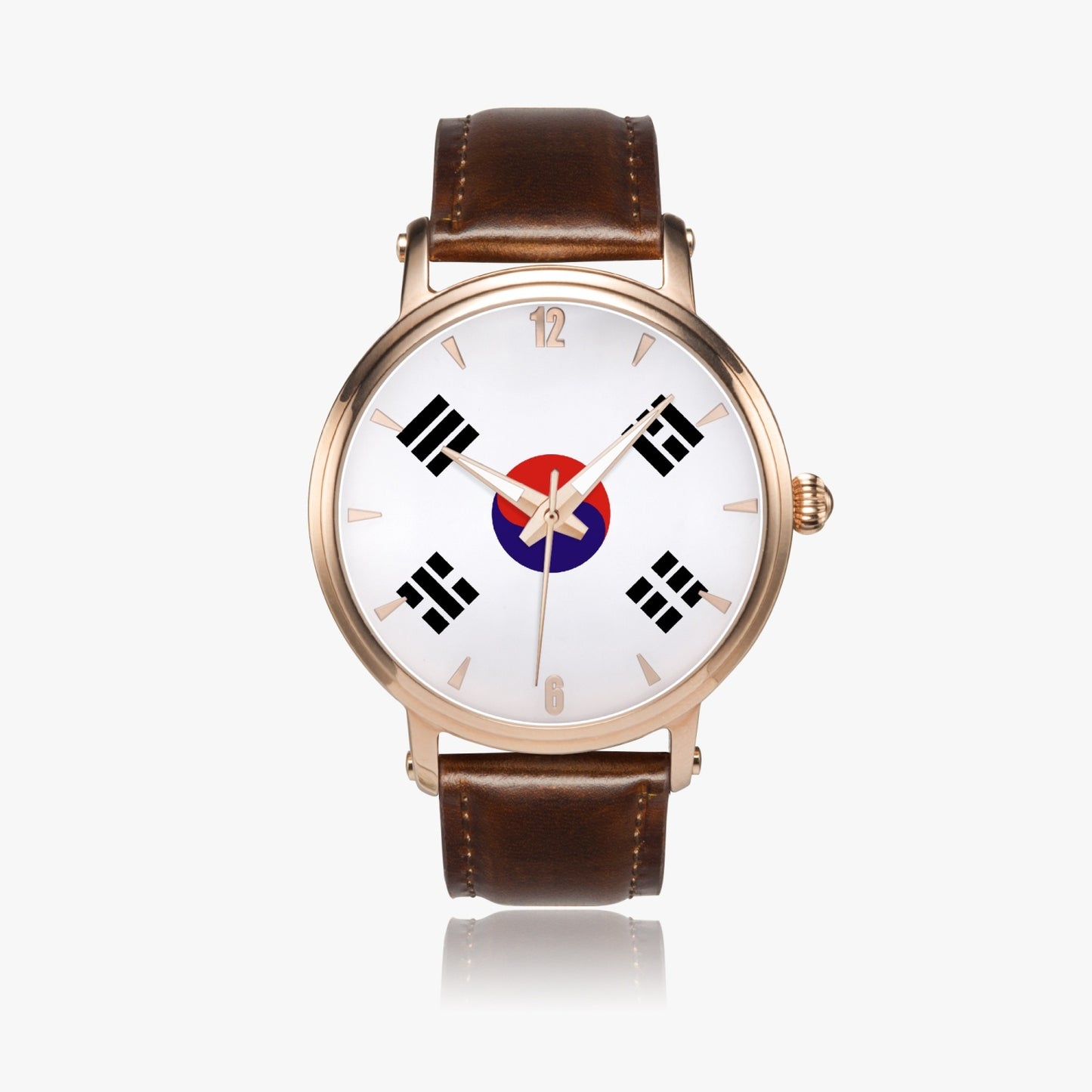 South Korea Pride Premium Leather Men's Watch - Silver / Rose Gold / Black