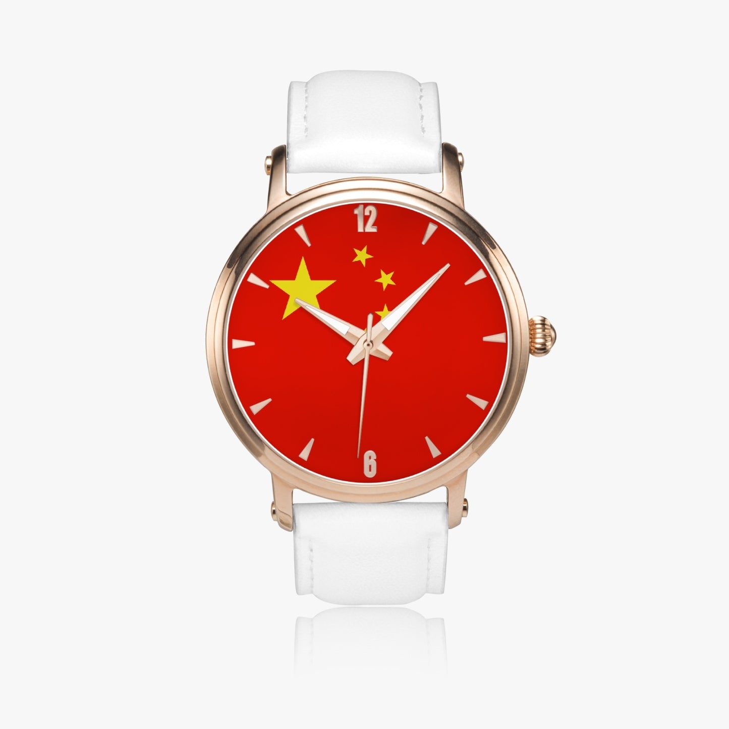 China Pride Premium Leather Men's Watch - Silver / Rose Gold / Black