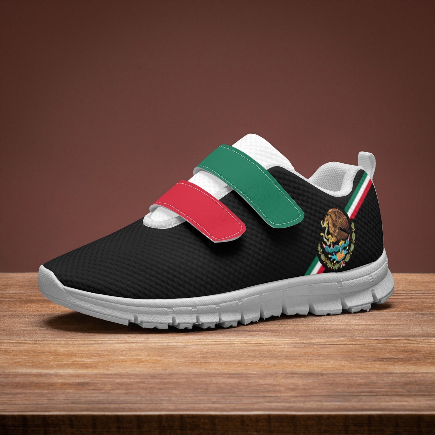 Mexico Pride Kid's Lightweight Velcro Mesh Sneaker - Black