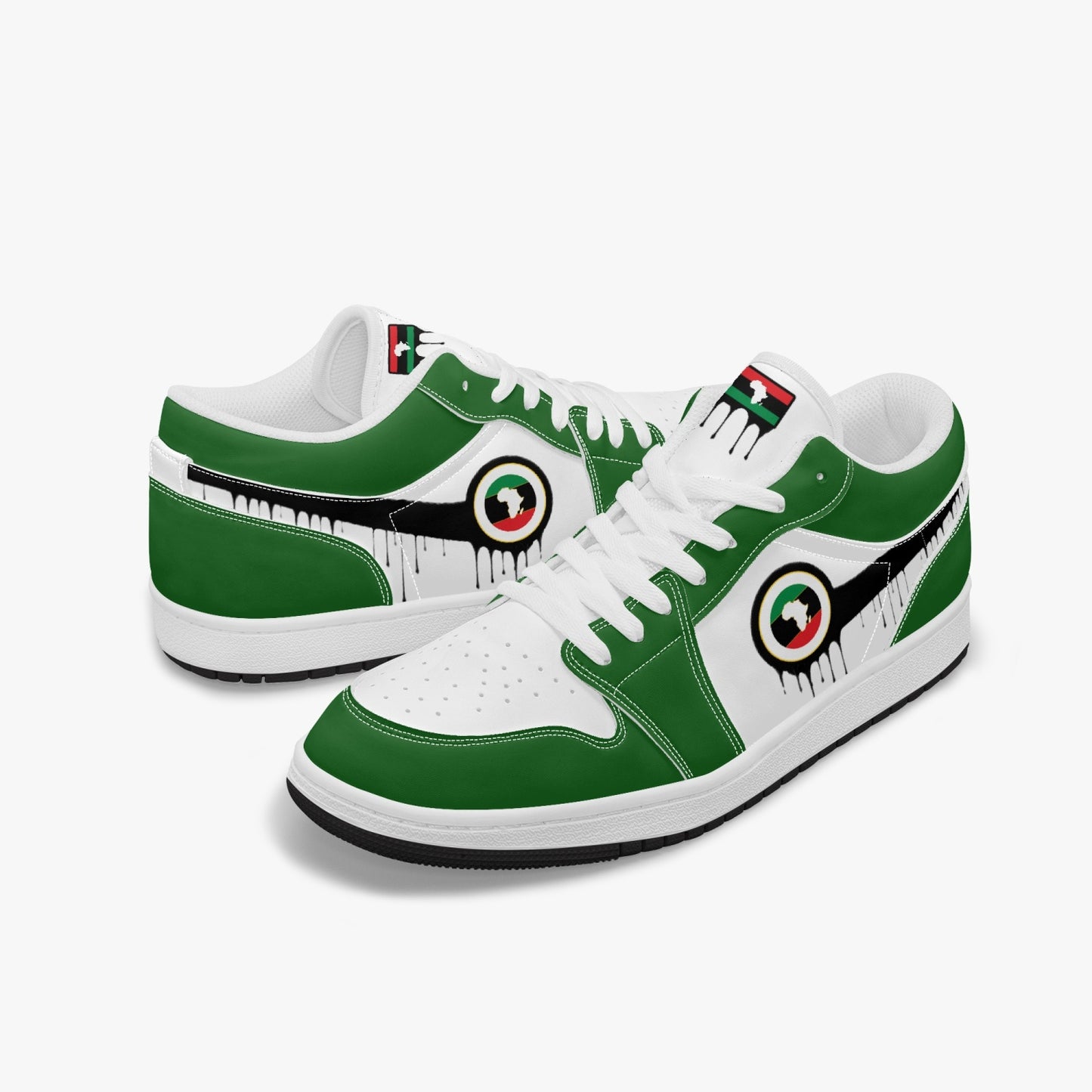 Air Africa Black Drip / Green & White Low Tops (Black Sole) - Men's & Women's
