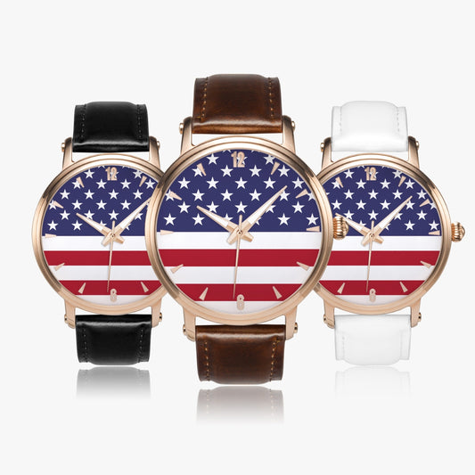 American Pride Premium Leather Men's Watch - Silver / Rose Gold / Black