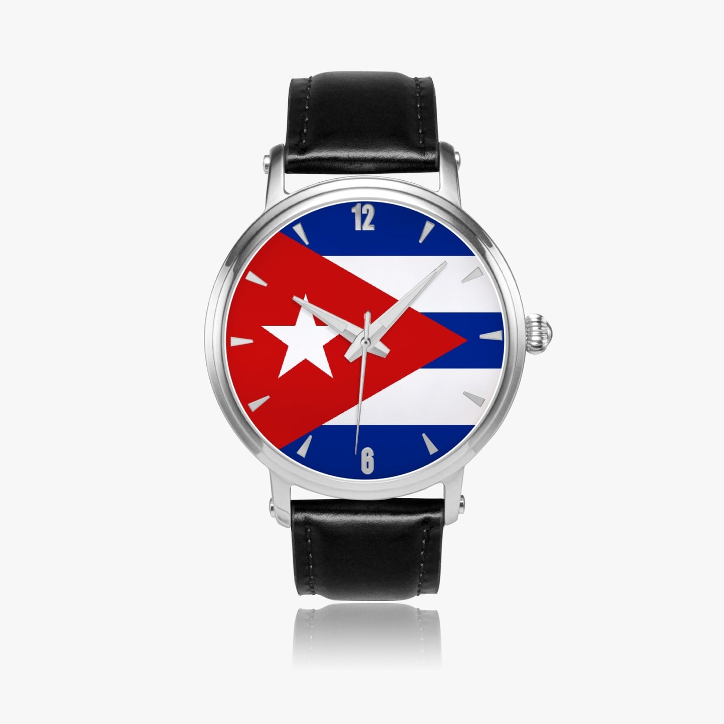 Cuba Pride Premium Leather Men's Watch - Silver / Rose Gold / Black