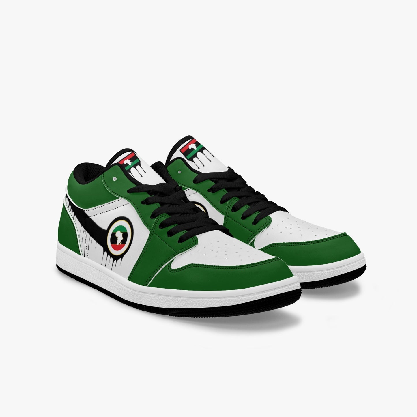 Air Africa Black Drip / Green & White Low Tops (Black Sole) - Men's & Women's