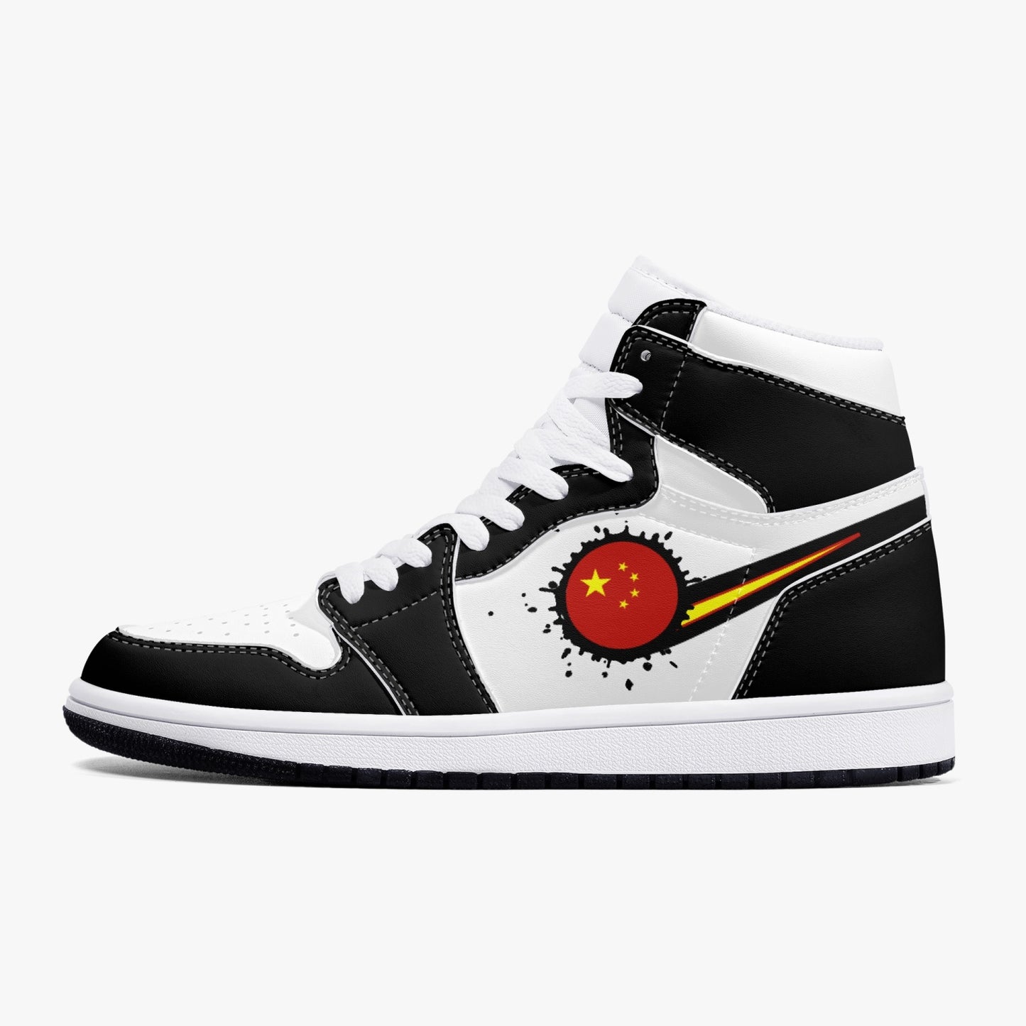 Air China Splattered Icon Black/White High Tops (Black Sole) - Men's & Women's