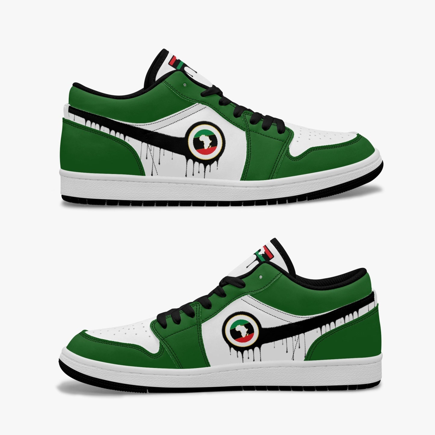 Air Africa Black Drip / Green & White Low Tops (Black Sole) - Men's & Women's