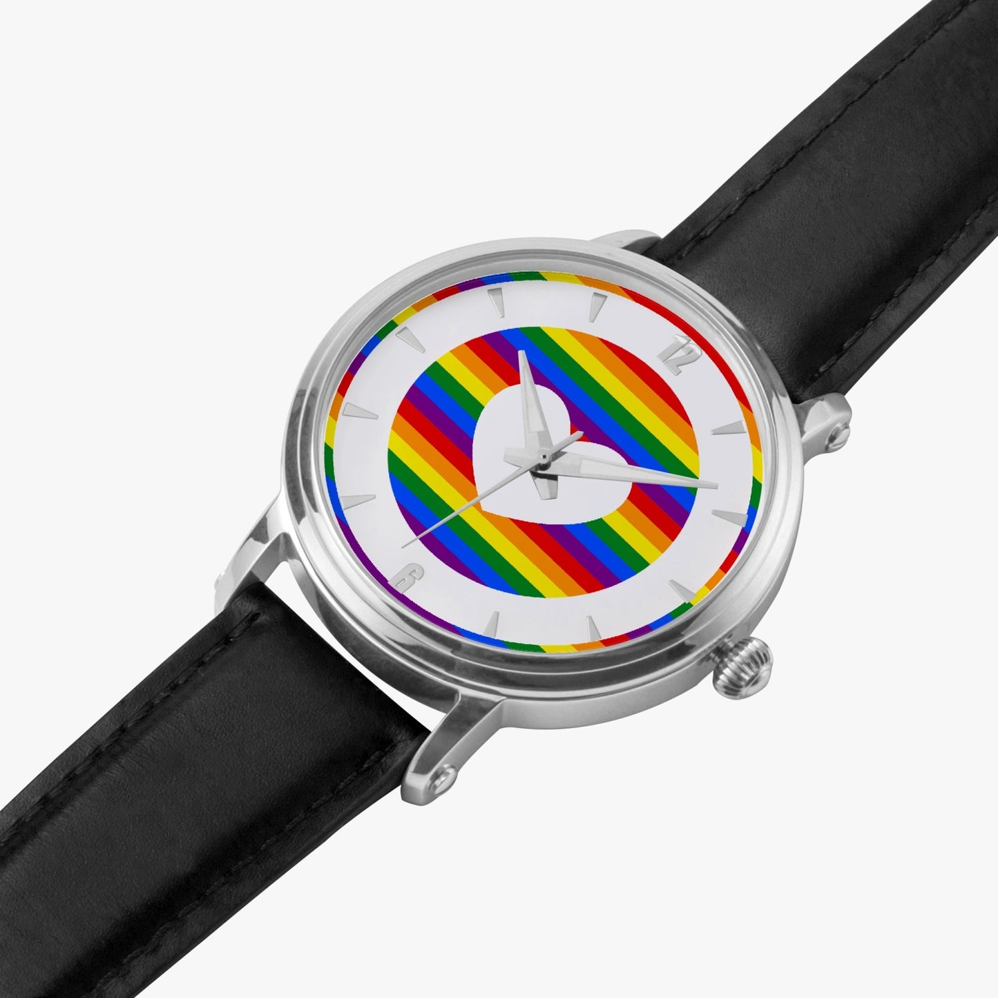 Rainbow Pride Premium Leather Men's Watch - Silver / Rose Gold / Black