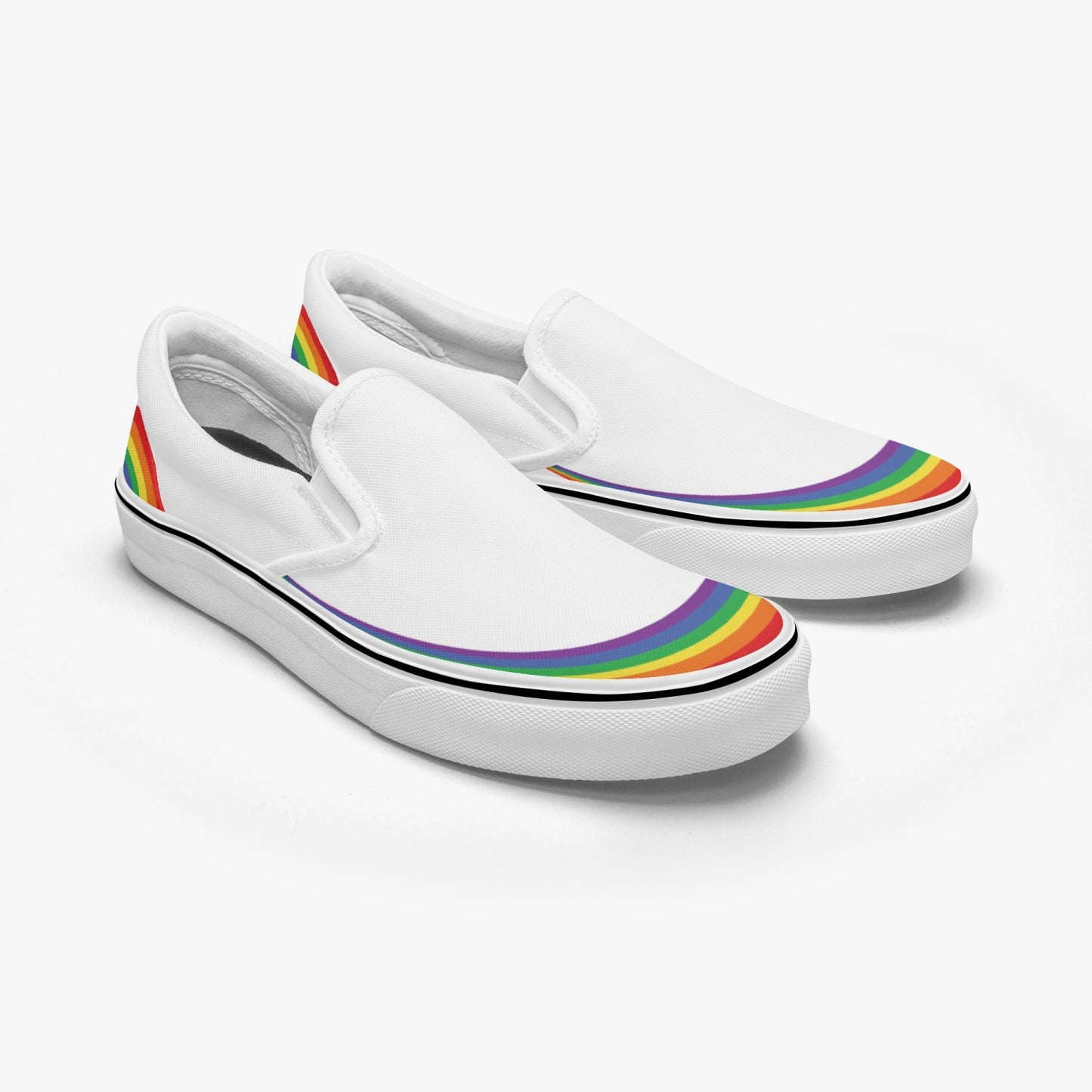 Rainbow Pride Canvas Slip-Ons (White) - Men's & Women's