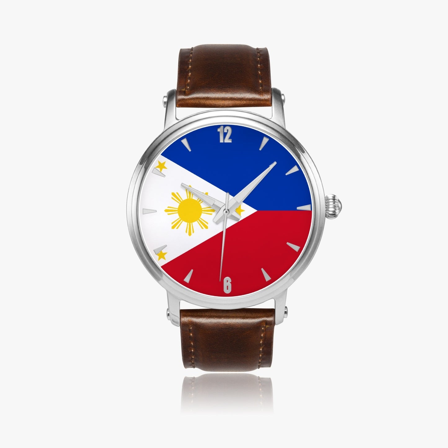Philippines Pride Premium Leather Men's Watch - Silver / Rose Gold / Black