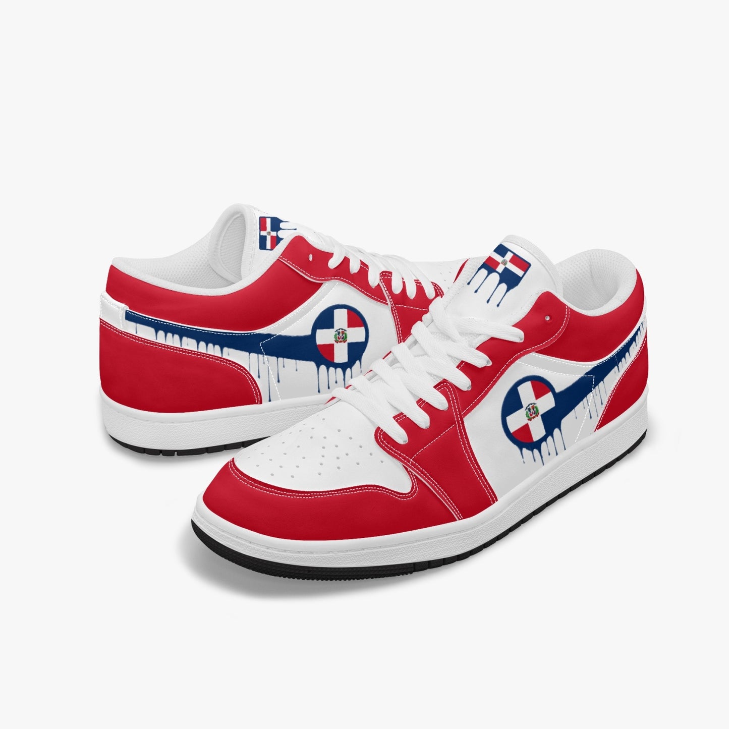 Air Dominican Blue Drip / Red & White Low Tops (Black Sole) - Men's & Women's