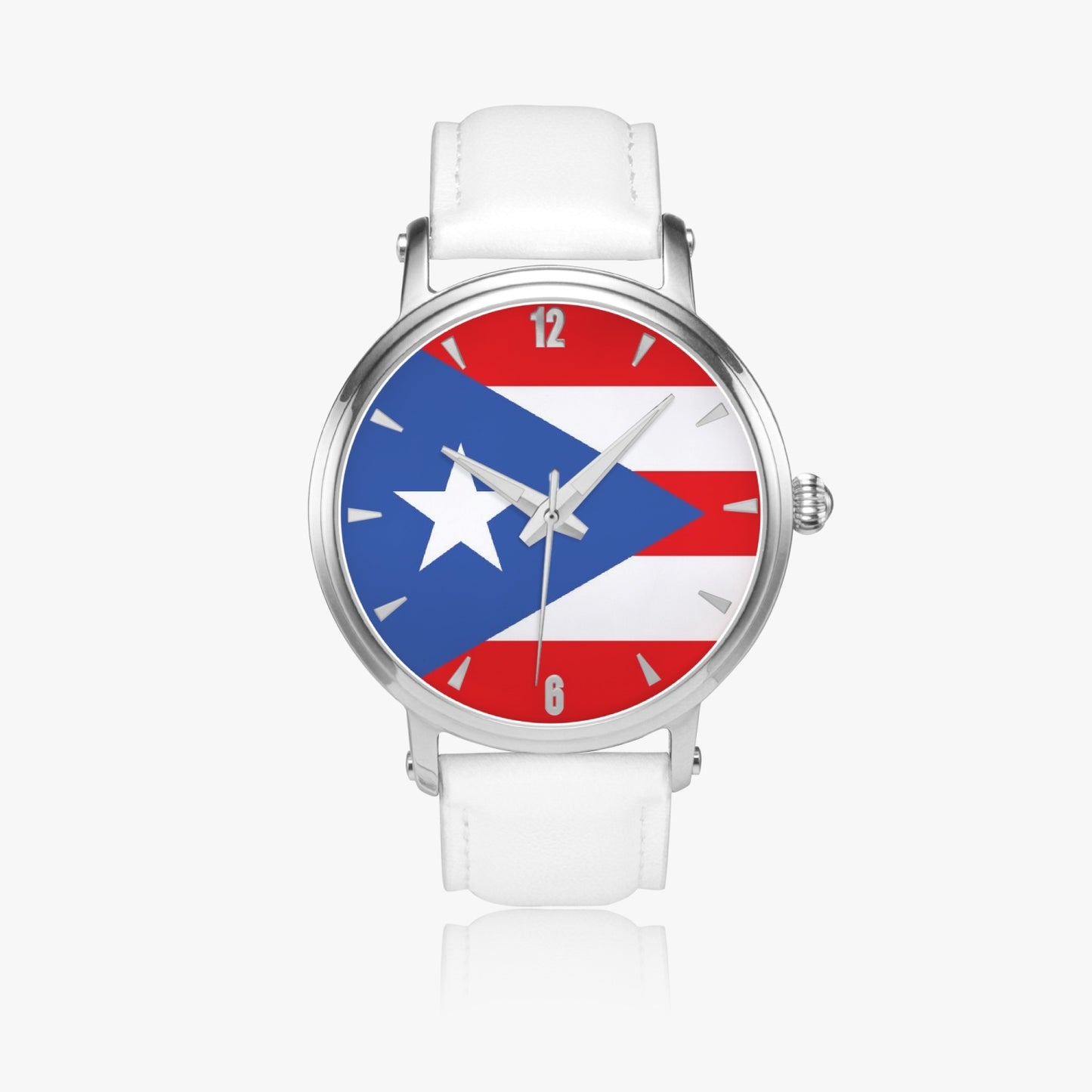 Puerto Rico Pride Premium Leather Men's Watch - Silver / Rose Gold / Black