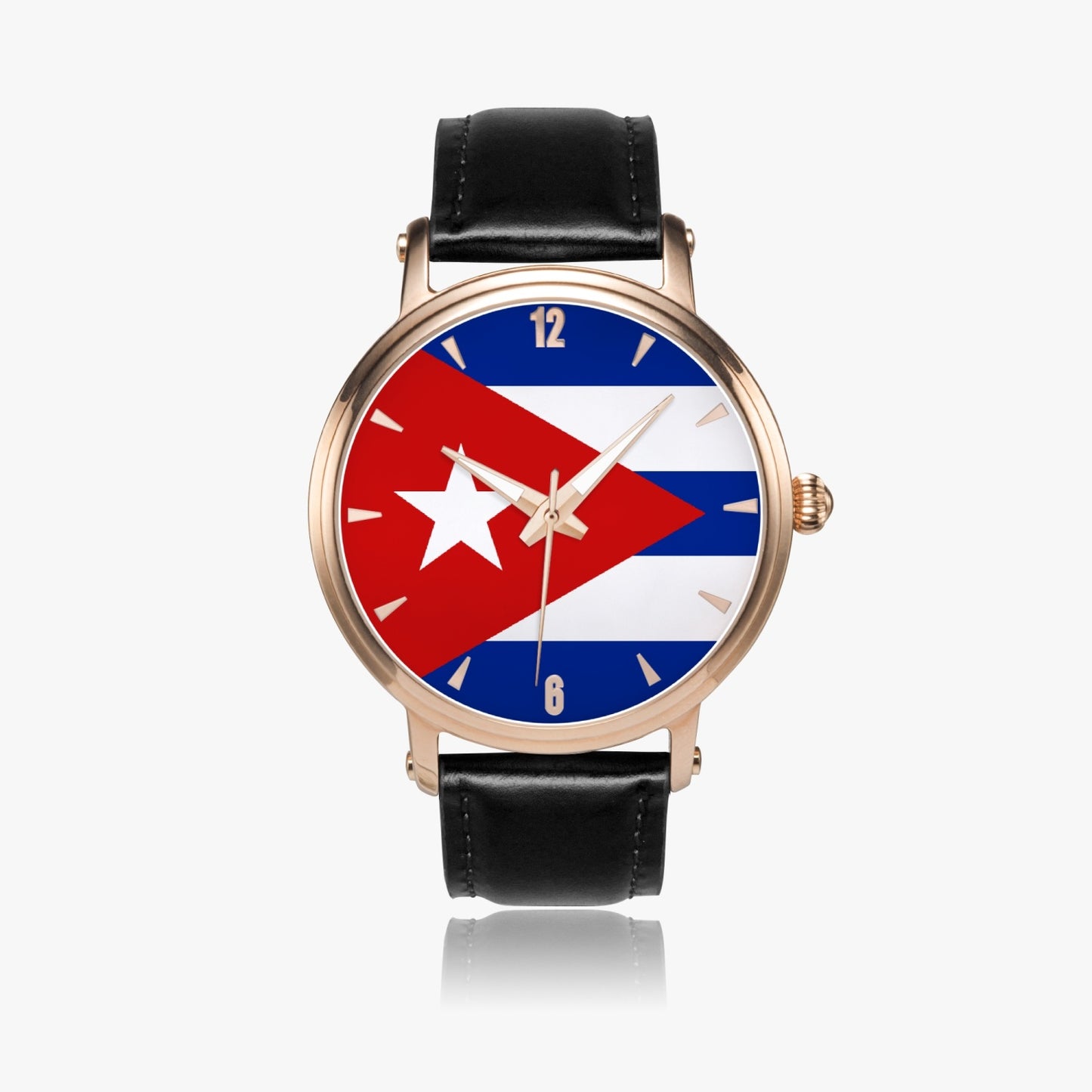 Cuba Pride Premium Leather Men's Watch - Silver / Rose Gold / Black