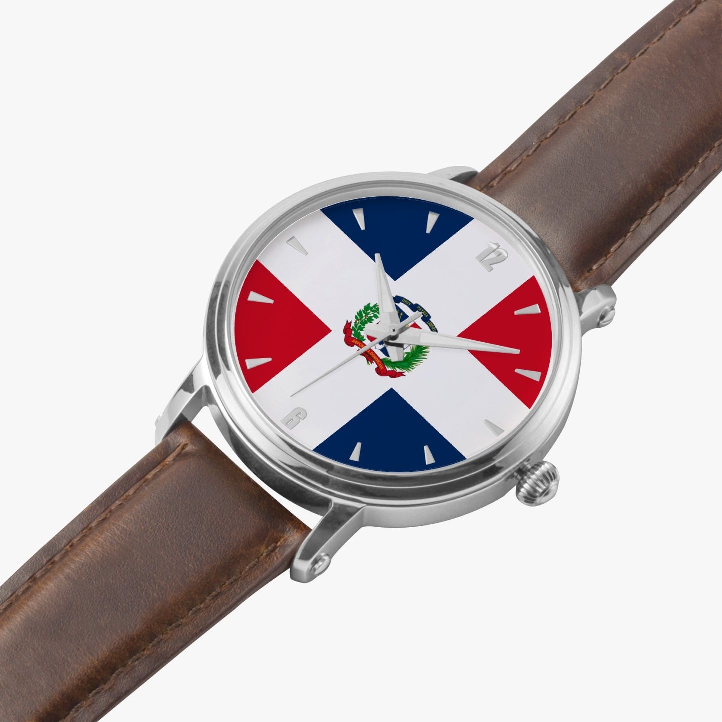 Dominican Pride Premium Leather Men's Watch - Silver / Rose Gold / Black