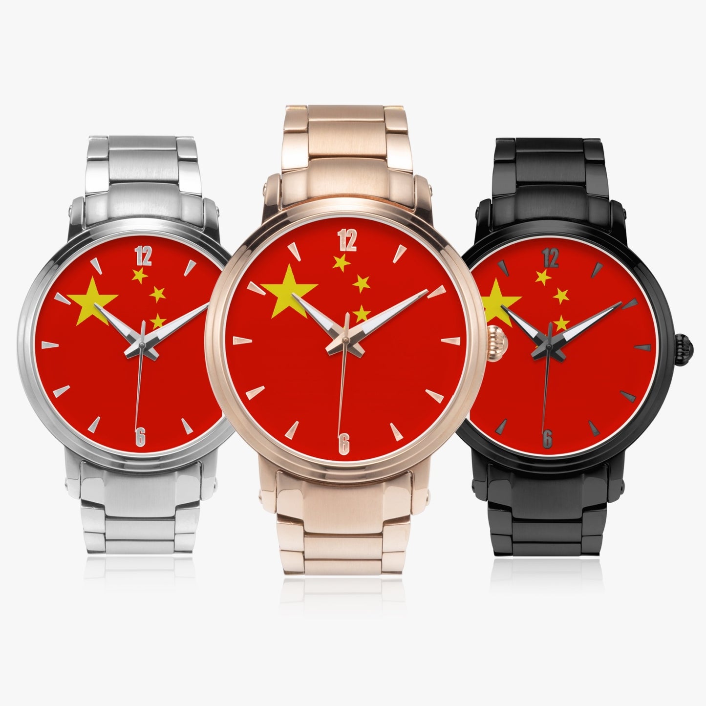 China Pride Stainless Steel Luxury Men's Watch - Silver / Rose Gold / Black