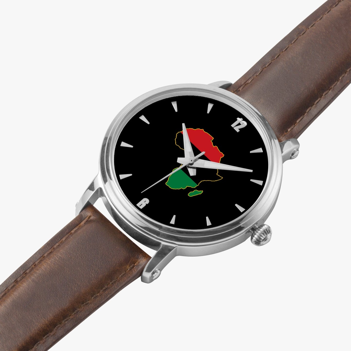 Africa Pride Premium Leather Men's Watch - Silver / Rose Gold / Black