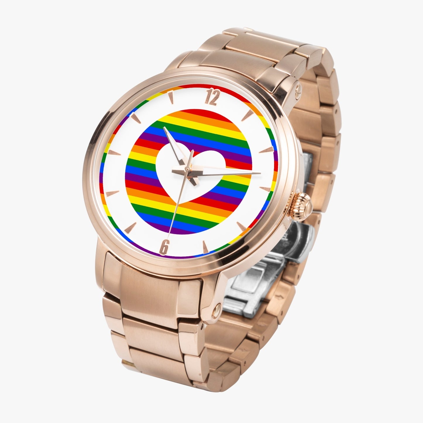 Rainbow Pride Stainless Steel Luxury Men's Watch - Silver / Rose Gold / Black