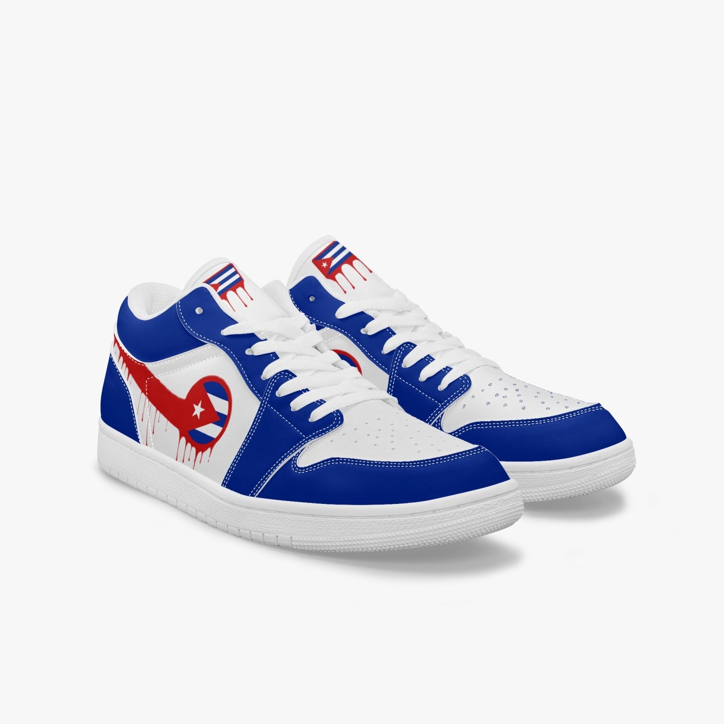 Air Cuba Red Drip / Blue & White Low Tops (White Sole) - Men's & Women's