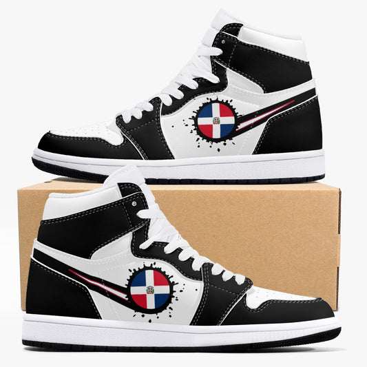 Air Dominican Splattered Icon Black/White High Tops (Black Sole) - Men's & Women's
