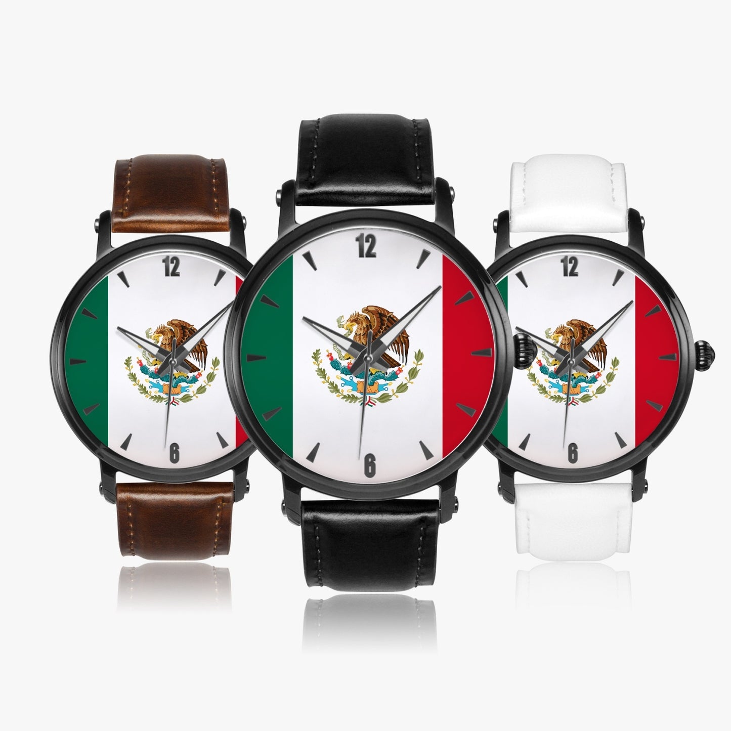 Mexico Pride Premium Leather Men's Watch - Silver / Rose Gold / Black