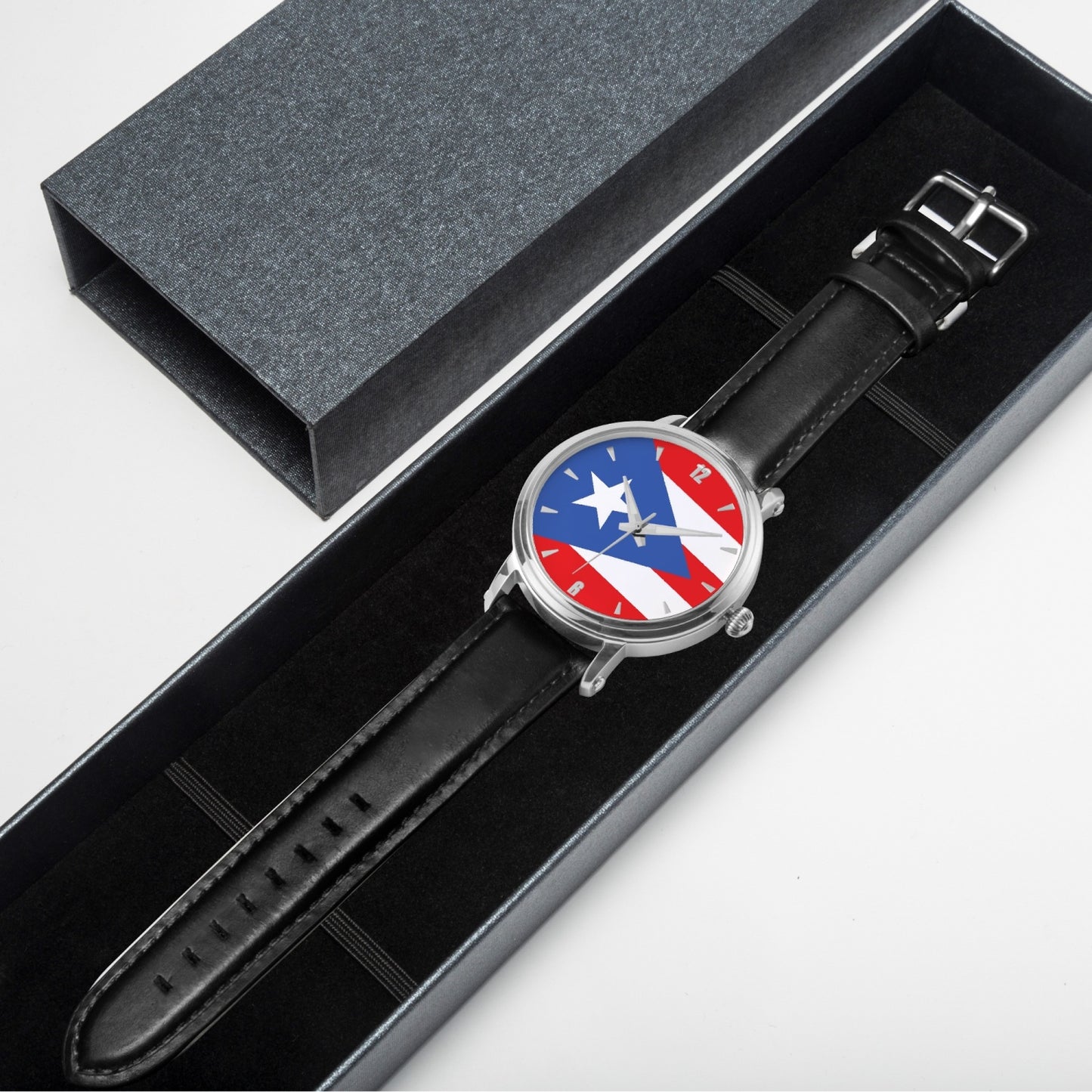 Puerto Rico Pride Premium Leather Men's Watch - Silver / Rose Gold / Black