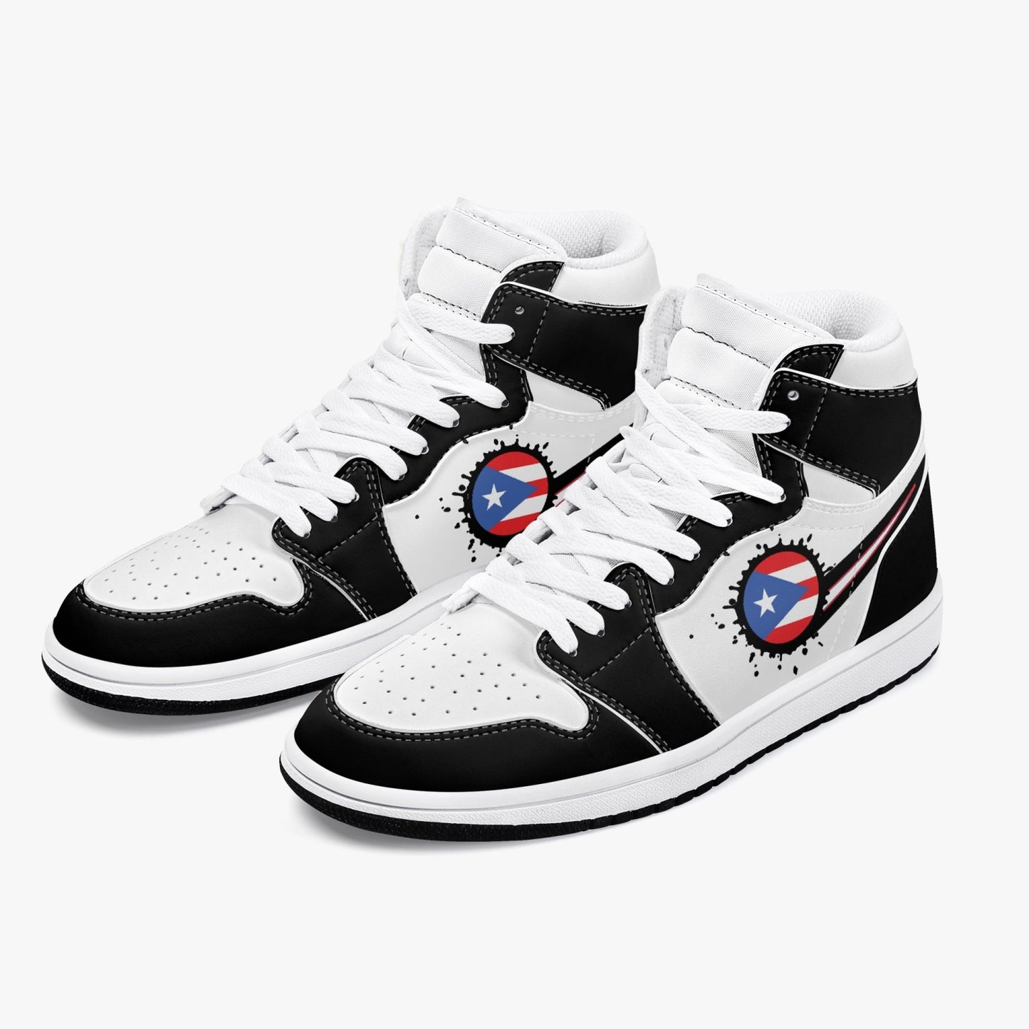 Air Puerto Rico Splattered Icon Black/White High Tops (Black Sole) - Men's & Women's