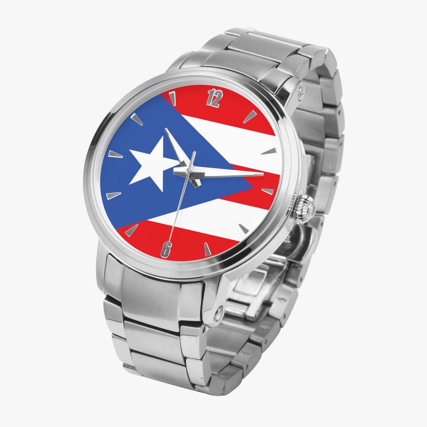 Puerto Rico Pride Stainless Steel Luxury Men's Watch - Silver / Rose Gold / Black