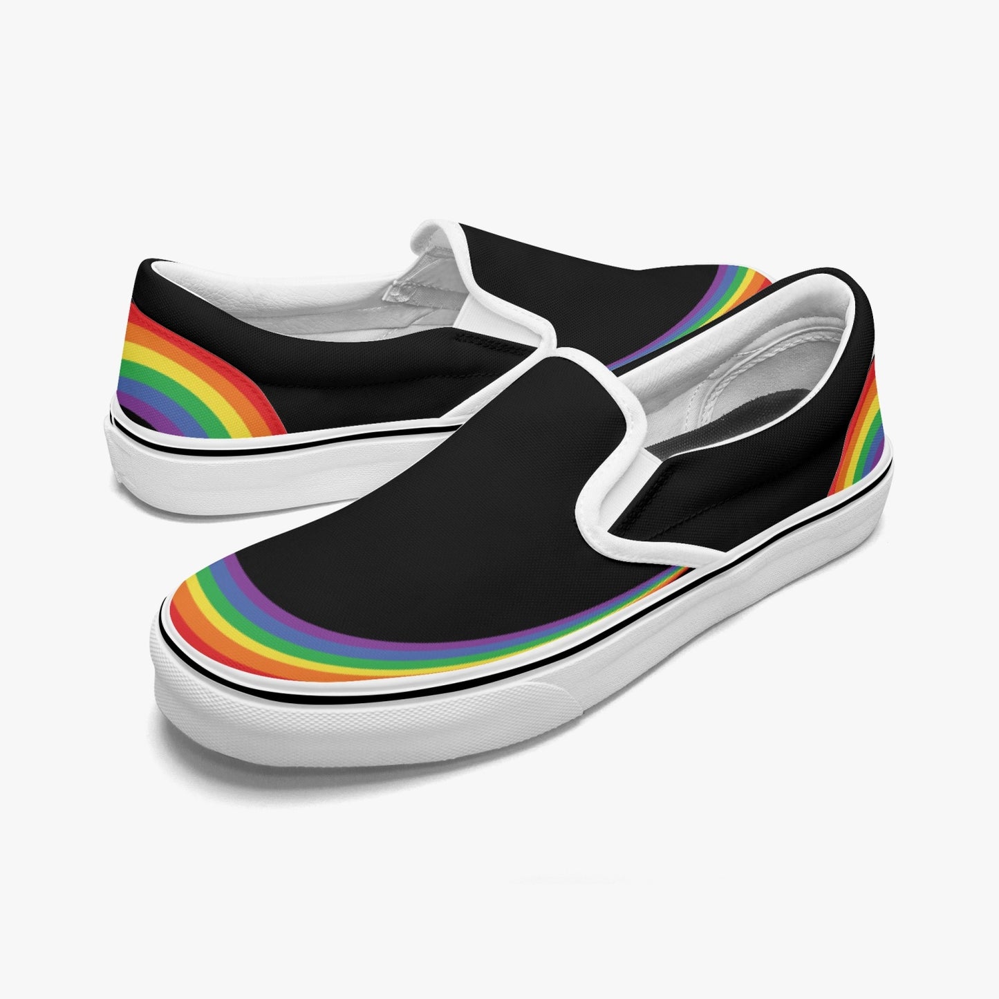 Rainbow Pride Canvas Slip-Ons (Black) - Men's & Women's