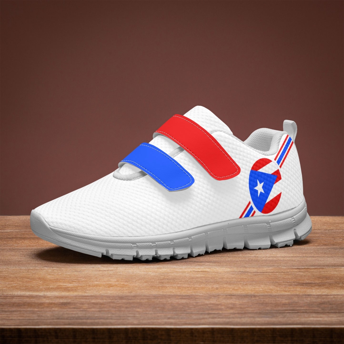 Puerto Rico Pride Kid's Lightweight Velcro Mesh Sneaker - White