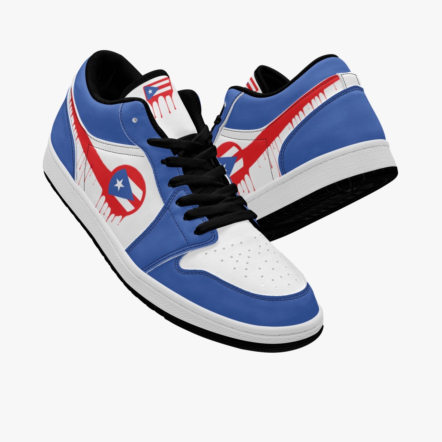 Air Puerto Rico Red Drip / Blue & White Low Tops (Black Sole) - Men's & Women's
