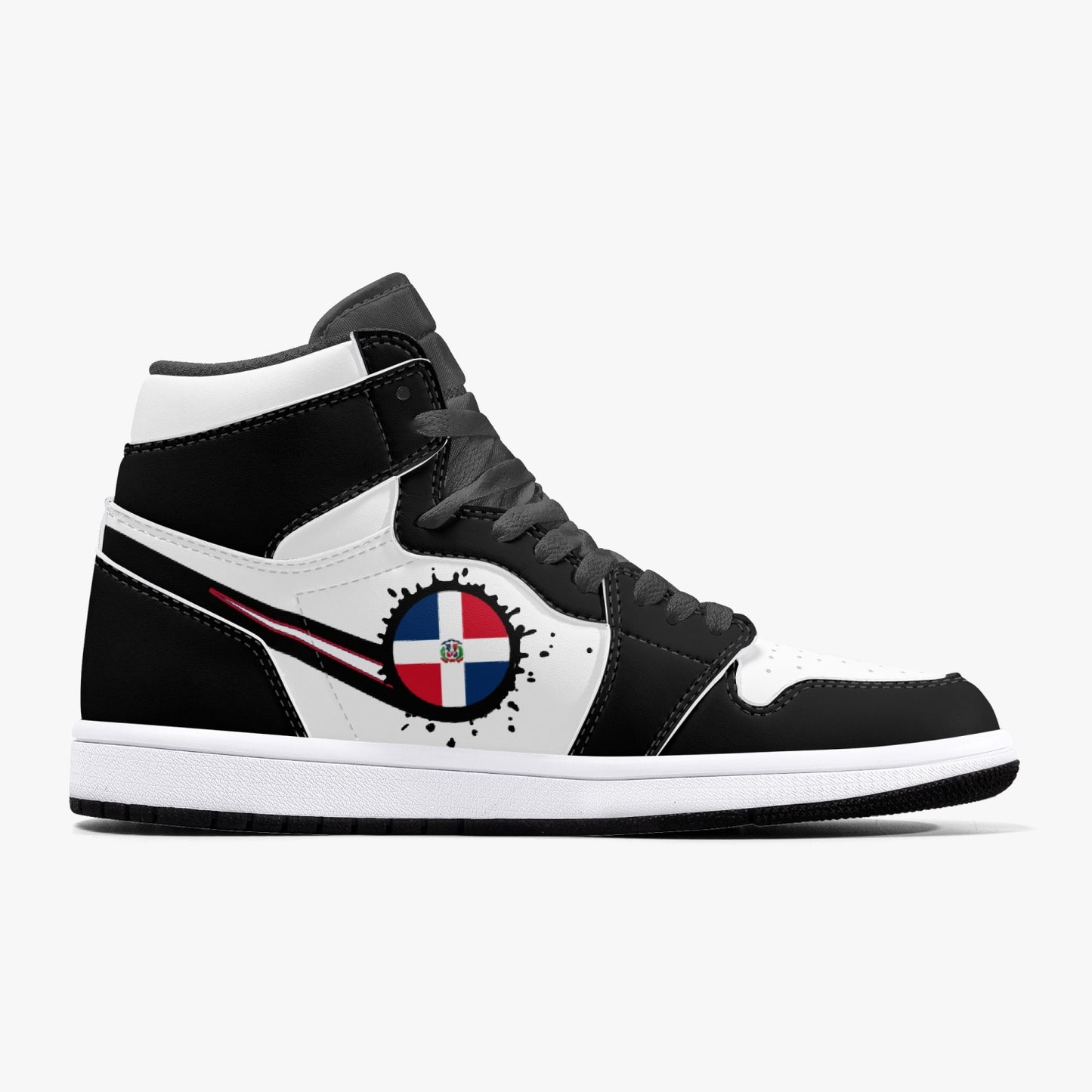 Air Dominican Splattered Icon Black/White High Tops (Black Sole) - Men's & Women's