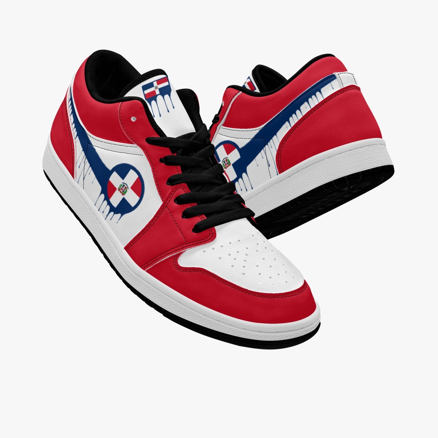 Air Dominican Blue Drip / Red & White Low Tops (Black Sole) - Men's & Women's